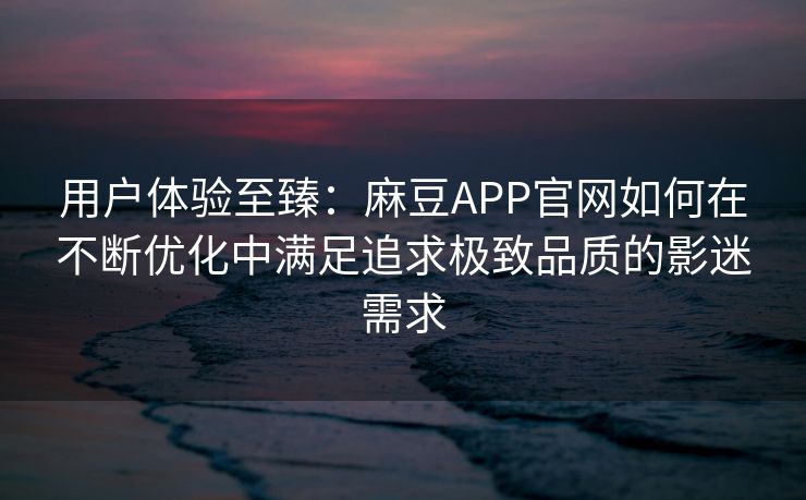 用户体验至臻：麻豆APP官网如何在不断优化中满足追求极致品质的影迷需求